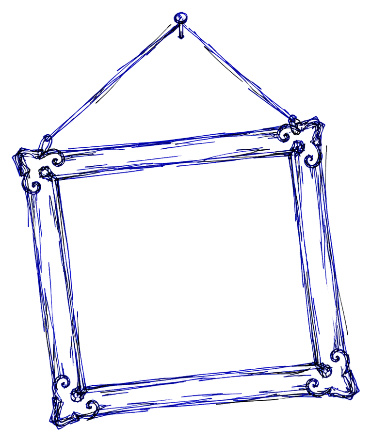An empty picture frame hanging on a nail